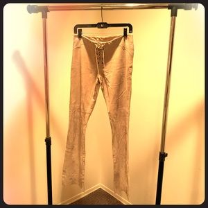 Sand colored Suede tie front pants